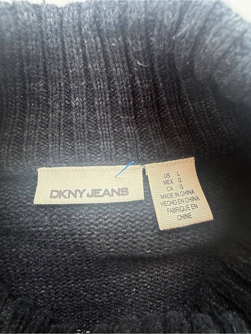 Dkny Black Zip-Front Crewneck Sweater with White Nordic Trim - Picture 2 of 4
